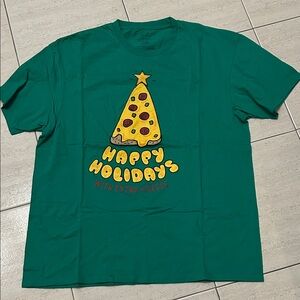 NWOT Green Christmas Holiday T-Shirt with Pizza Tree Design XL